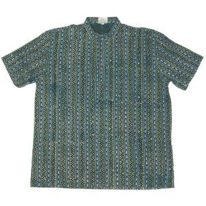 SABHYATA INDIAN BLOCK PRINT MENS SHIRT Blue Short Sleeve size 42 - 532